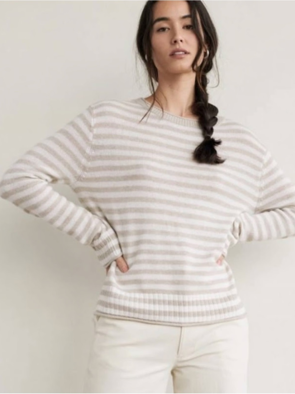 Jenni Kayne everyday lightweight crew neck striped sweater in oat/ivory